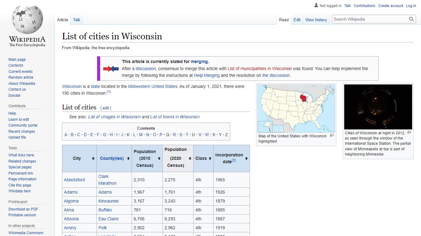 List of cities in Wisconsin - Wikipedia