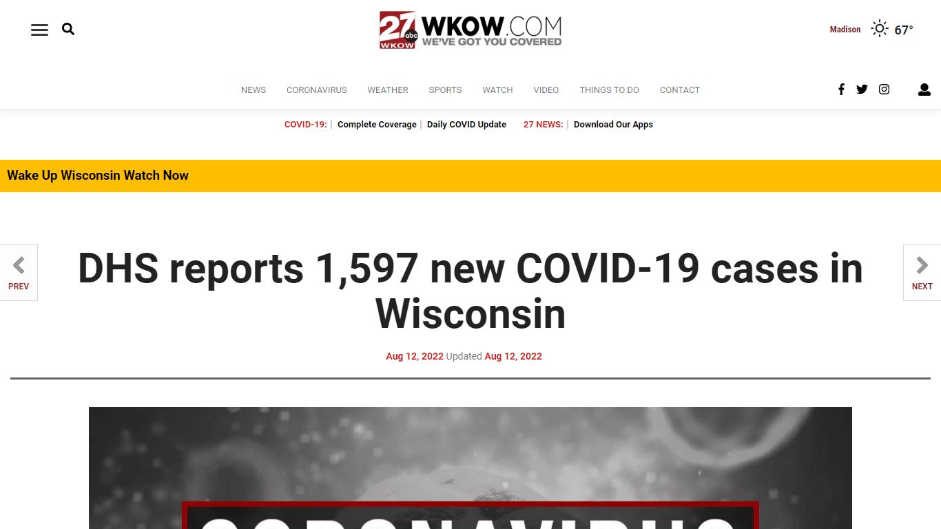DHS reports 1,597 new COVID-19 cases in Wisconsin